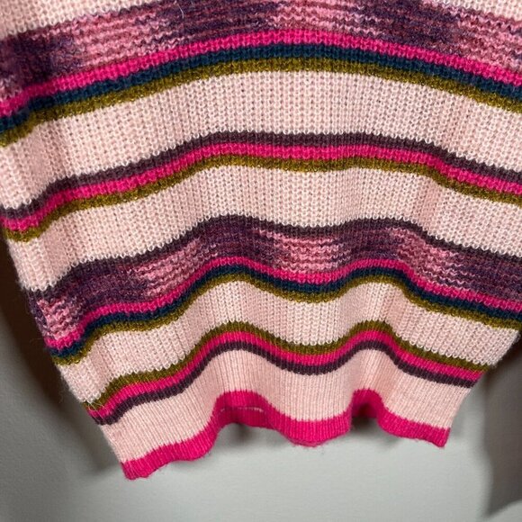 Sundance Wool Blend Sweater Size XS Pink Striped V-neck Cozy Comfy Pullover - Picture 6 of 8